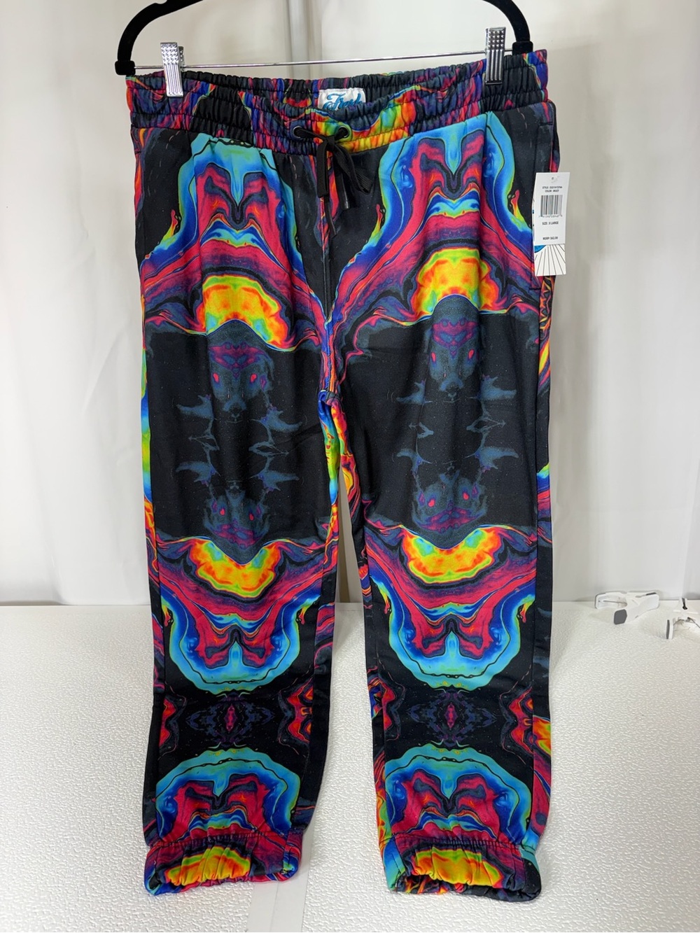 Multicolor Abstract Print Black Joggers with Elastic Waist 3523